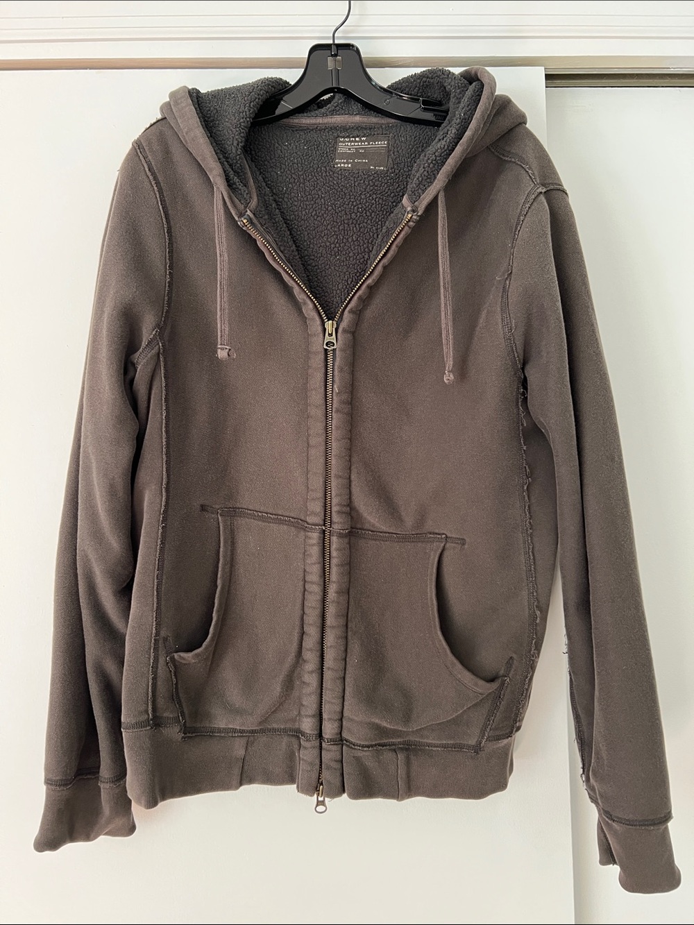 J. Crew Men's Outerwear Fleece Hooded Zip Jacket in Brown